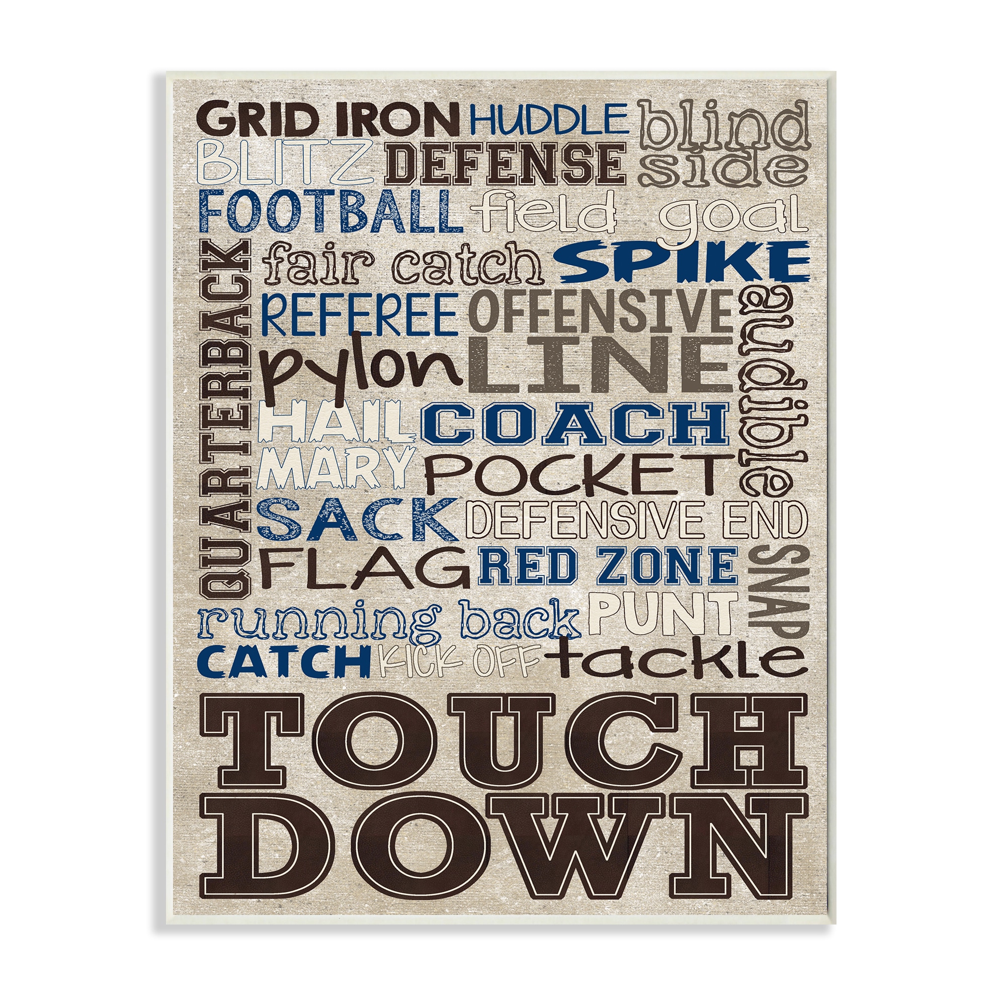 The Kids Room by Stupell Brown and Navy Football Typog Canvas Wall Art by Erica Billups