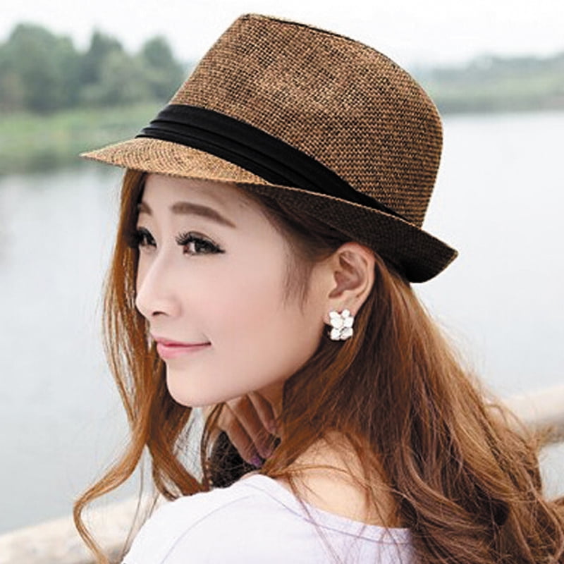 Christmas Fedoras Hats Jazz Cap for Men Women Solid Color Wide Brim Ribbon Bow Flat-Top Soft Hat Panama Hat