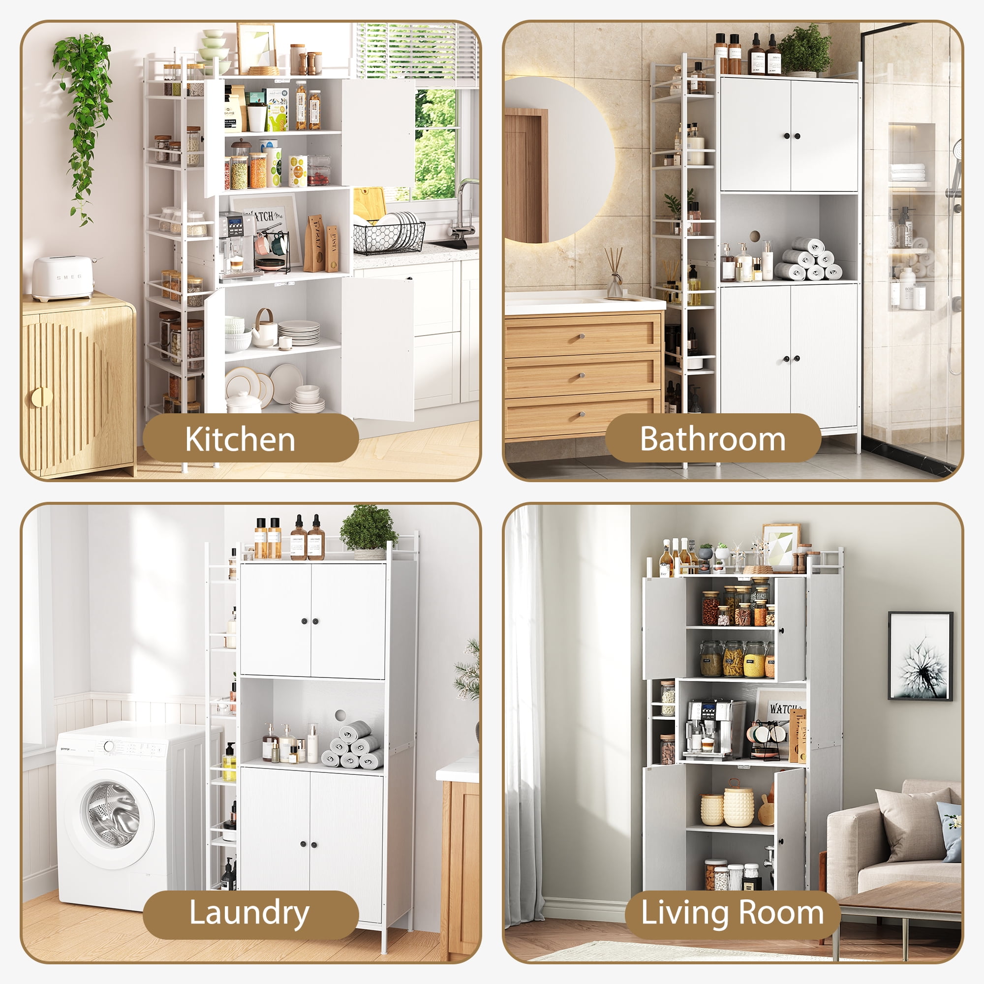 IDEALSOUL Pantry Storage Cabinets, 70.8" Kitchen Pantry Cabinet with Side Shelf, 2 Doors and 3 Shelves, White