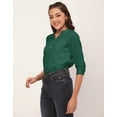thumbnail image 2 of Moomaya Solid Color Tops, 3/4Th Roll-Up Sleeve V-Neck Formal Summer Shirt Tops, 2 of 8