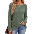 thumbnail image 2 of Fantaslook Casual Tops for Women Long Sleeve Shirts with Buttons Asymmetrical Hem Fall Blouses Crew Neck Tunic Top, 2 of 9