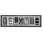 Imagine Letters 7-opening 4"X6" Whie Matted Black Photo Collage cadre en bois avec mot BIENVENUE