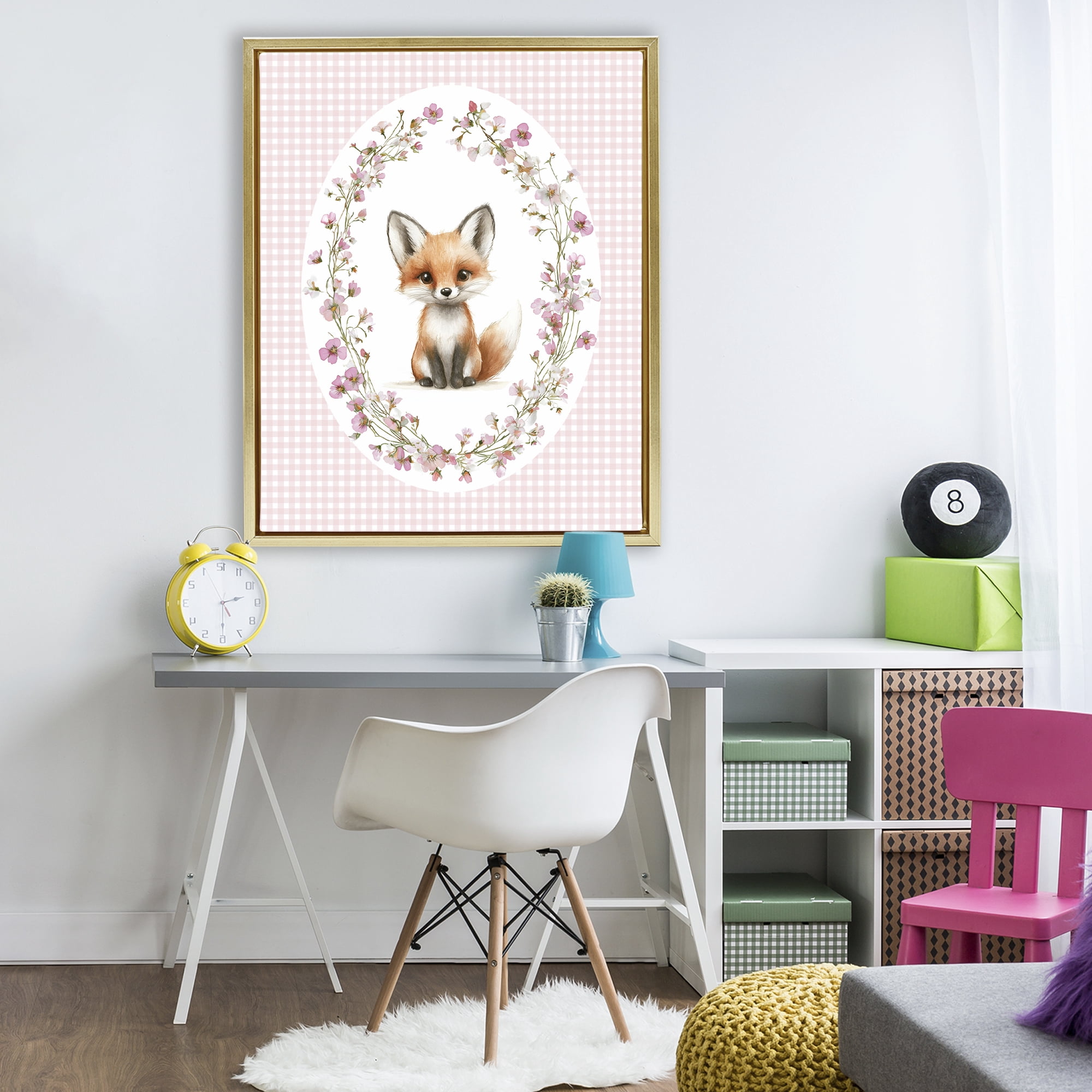Stupell Industries Fox with Cherry Blossoms Gold Framed Floater Canvas Wall Art, design by Christine Simpson Art
