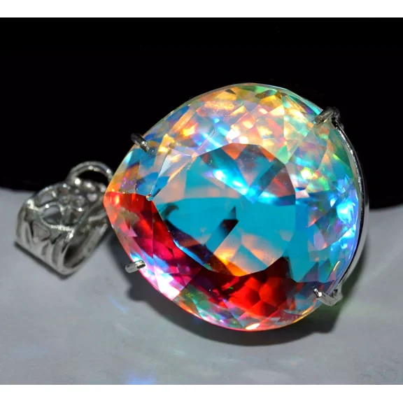82  Ct  Rare Mystic Topaz Multi Color 925 Solid Silver Pendant Heart Gemstone