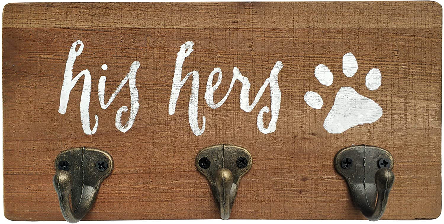 Handmade Painted Wood Home Decor His Dog Hook Sign Hers Leash and Keys Holder 