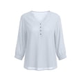 thumbnail image 5 of BRGZLK Women's 3/4 Sleeve Solid Color Summer Gauzy Tops Trendy Button Decoration Henley Shirts Classy Cruise Going Out Outfits, 5 of 6