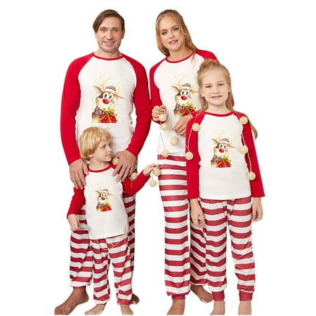 

Dadaria Christmas Pajamas for Family Parent-Child Warm Christmas Suit Striped Stitching Home Clothes Pajamas Long-Sleeved Trousers Two-Piece Set（Dad） Red Men L