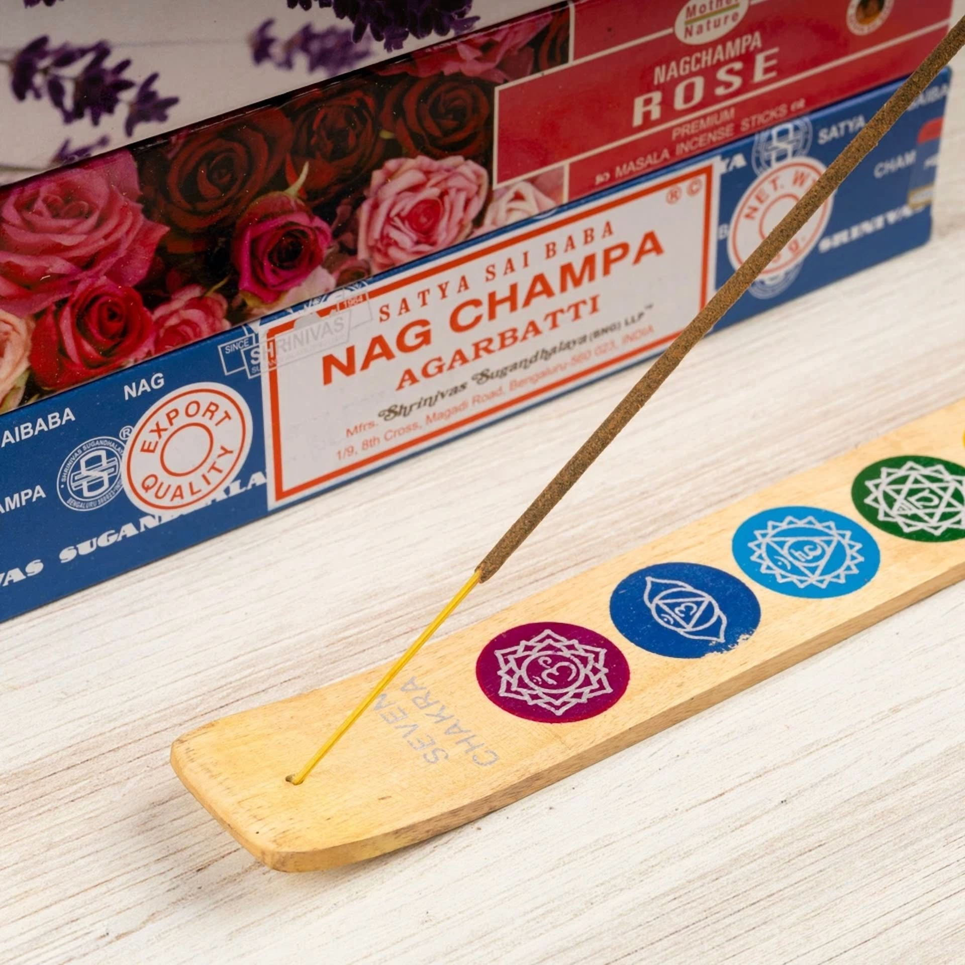 7 Chakra Wood Ash Catcher, Incense Holder Burner For Cleansing & Meditation, 10"