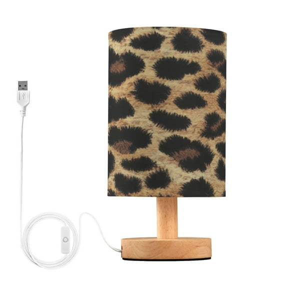 Leopard Print Fabric Texture Small Lamp Printed Gifts Table Lamp USB Bedside Desk Nightstand Lamp Wood Base for Bedroom Living Room Office Desk College Dorm