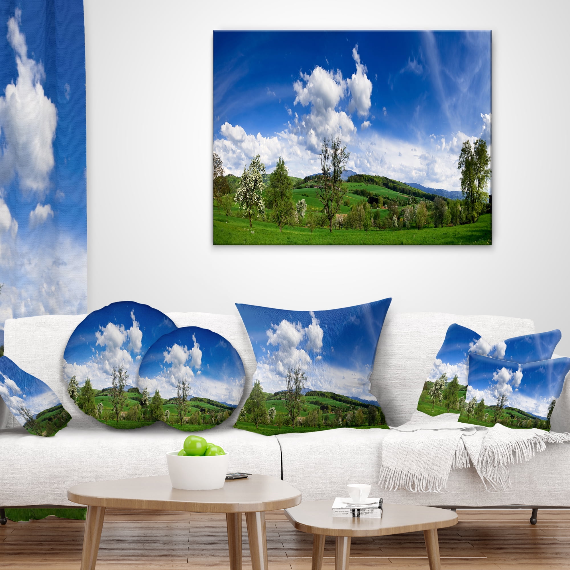 Designart Green Blue Spring Landscape - Photography Throw Pillow - 18x18