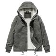 thumbnail image 6 of IYTR Mens Winter Warm Jacket Long Sleeve Zipper Button Hooded Neck Jacket Plus Velvet Coat Solid Color with Pockets Gray L, 6 of 7