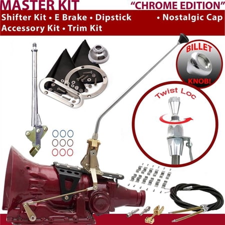 American Shifter 4L80E Shifter Kit Chrome 16 in. E Brake Cable Clamp Trim Kit Dipstick for F2AD8