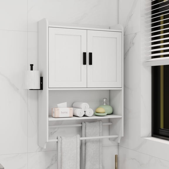 Bathroom Vanity, Bathroom Wall Cabinet with Doors,Adjustable Shelf,Towel Bar and Paper Holder, Over The Toilet Storage Cabinet, Medicine Cabinet for Bathroom-White, White Bathroom Storage Cabinet