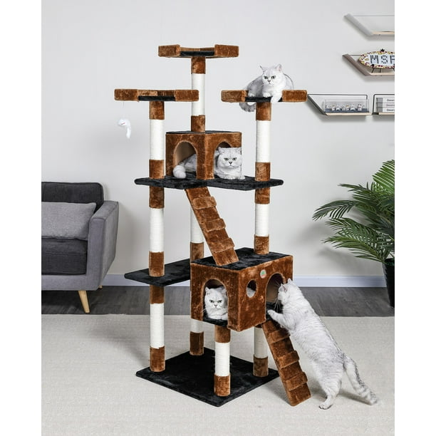 Go Pet Club 72in Cat Tree & Condo Scratching Post Tower, Black & Brown
