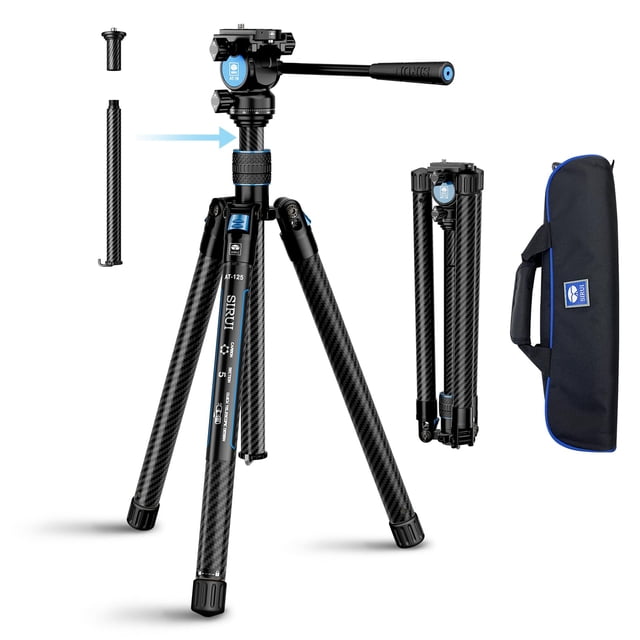 SIRUI Carbon Fiber Tripod Lightweight 2lbs with Panoramic Fluid Head, 59.8 Compact Camera Tripod Quick Release Leg Setup, Reversible Center Column, Reverse Folding Legs, Max Load 11lbs - Tra