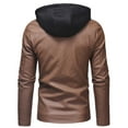 thumbnail image 5 of LoyisViDion Men Solid Casual Double Zipper Access Control Leather Hooded Jacket Coats Coffee 6(L), 5 of 9