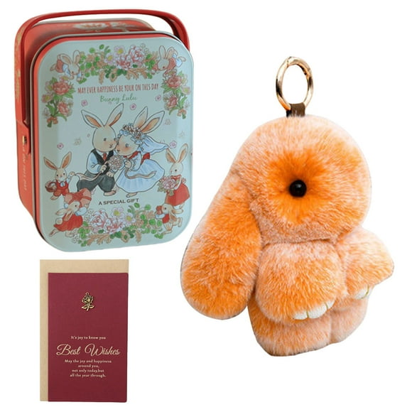 Cute Plush Bunny Keychain Stuffed Animal Keychain Lovely Car Key Chain (Orange)