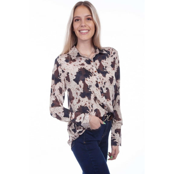 Scully Western Shirt Womens L/S Poly Crepe Blouse XXL Cow F0_HC715