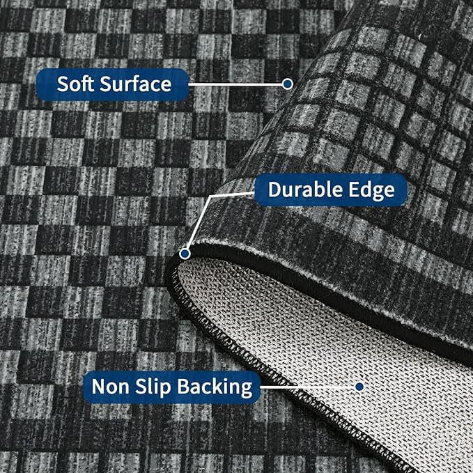 Washable Runner Rug 2x6 Kitchen Rugs Non Slip Washable Modern Black Indoor Entryway Rug Farmhouse Soft Bath Mat Stain Resistant Carpet for Bedroom Hallway Laundry 2'x6' Black