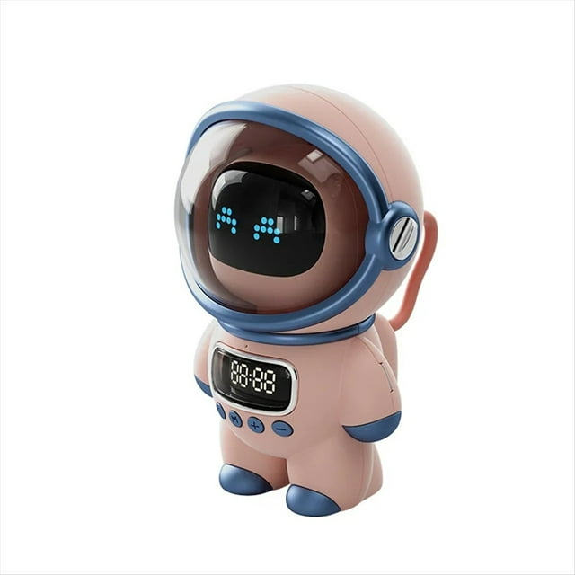 Altavoz Bluetooth Astronauta Inteligente Estéreo Portátil Ai Audio Interactivo con Reloj Despertador Soporte TF/FM Reloj de Mesa Rosa