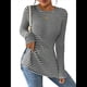 thumbnail image 2 of Camiseta de Larga A Rayas para Mujer, Cuello Redondo, Dobladillo con Abertura, Corte Entallado Negro L, 2 of 10