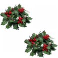 thumbnail image 2 of 12 Inch Set of 2 Artificial Holly Red Berries Pine Cone Candle Wreath, Christmas Outdoor Decor, Winter Decorations for Home, Seasonal Home Decor with Red Holly and Pine Cones,, 2 of 7