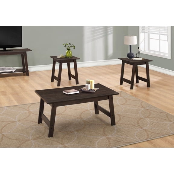 Living Room Table Set - 3pcs with Brown Laminate & Transitional Style