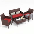 thumbnail image 7 of Tappio 4 PCS Outdoor Rattan Furniture Patio Conversation Set, Wicker Sofa Garden Conversation Bistro Sets for Yard, Pool or Backyard, Brown/Red, 7 of 7