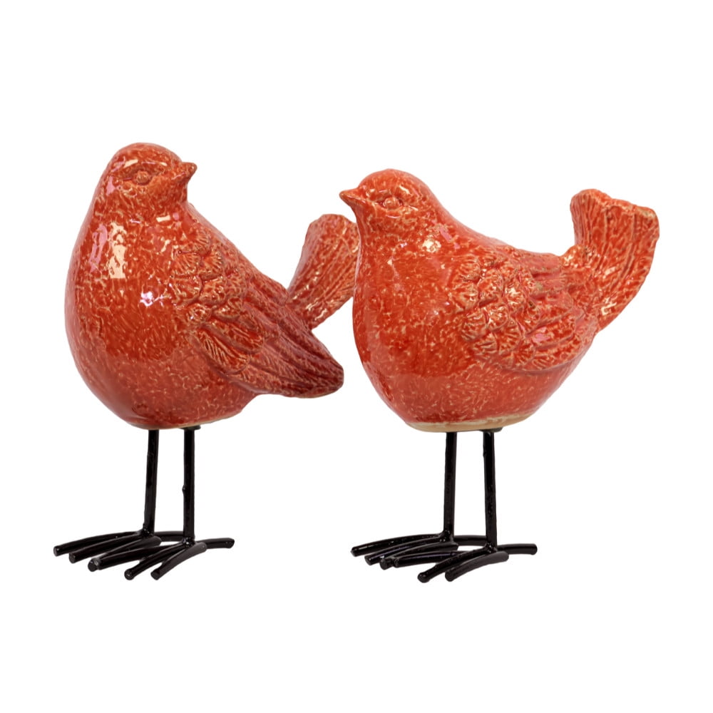 Bird Figurine with Metal Legs Assortment of Two Orange