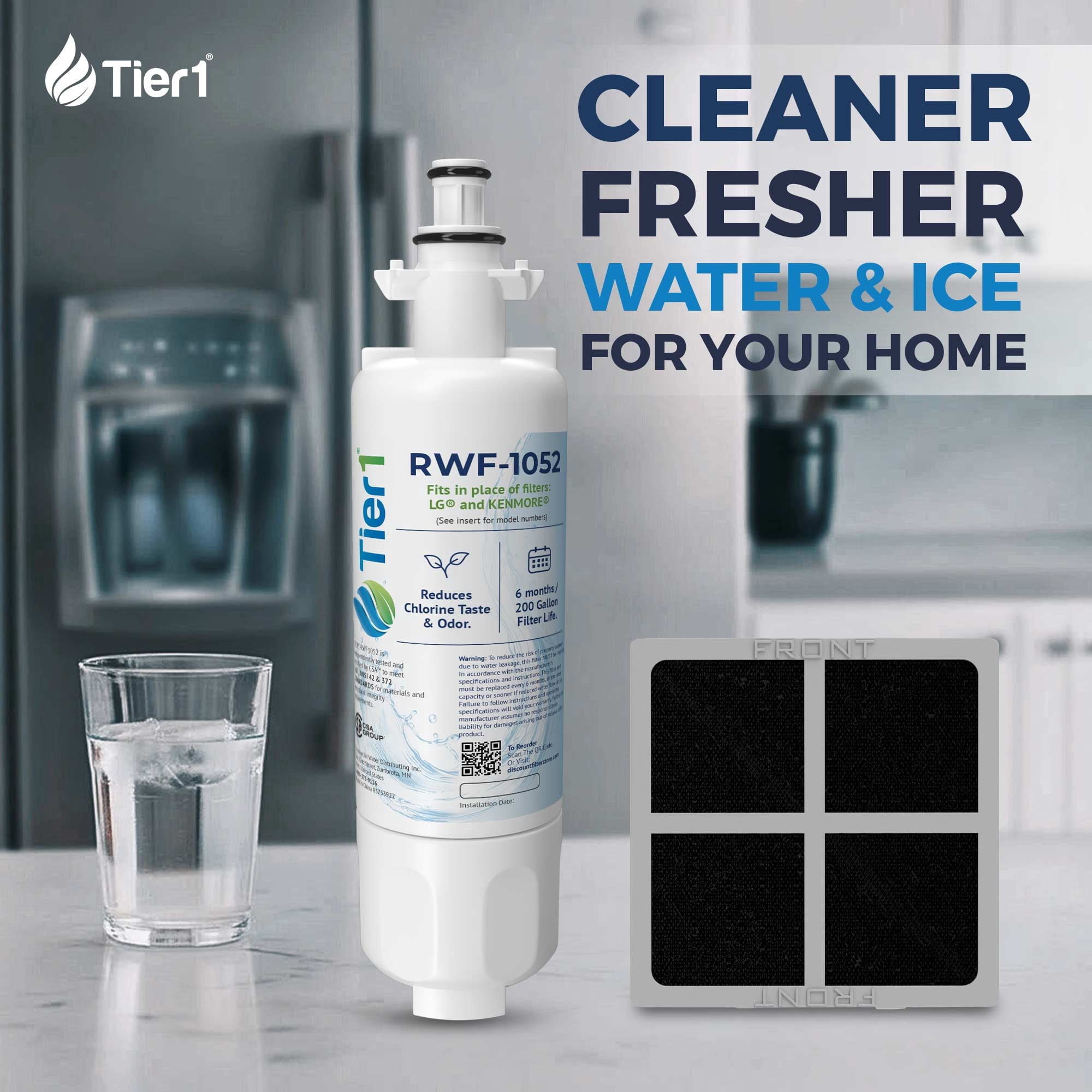 Tier1 RWF1052 ADQ36006101 Refrigerator Water & Air Filter Combo | Replacement for LG LT700P & Kenmore 9690 Fridge Filter - Up to 18 Months Supply | Easy Install | Odor Control | Clean Water (3-pk)