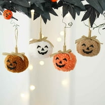 4 PCS Halloween Hanging Decorations Cute Felt Pumpkin Ornaments,Fuzzy Evil Pumpkin Pendant,3.35inch Fabric Pumpkins Tree Crafts for Fall Thanksgiving Home Farmhouse Harvest Party Decor