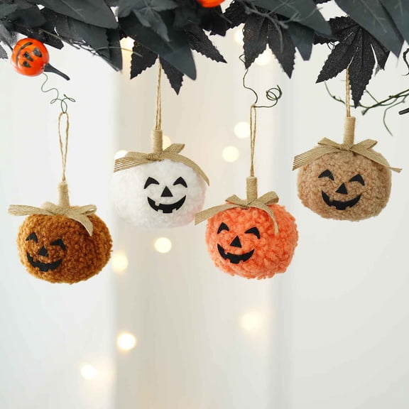 Kdkad 3-Inch Soft Hanging Pumpkin Decor Plush Fabric Halloween Tree Ornament Cute Fall Thanksgiving Party Decoration Orange/Khaki/Cee/White Color Options