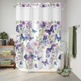 thumbnail image 6 of No Hook Shower Curtain, Pink Flowers Shower Curtains for Bathroom with See Through Top Window, Spring Floral Purple Butterflies Watercolor Waterproof & Washable Bath Curtain Extra Long 72"x84", 6 of 9