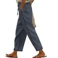 thumbnail image 2 of Linen Pants Women Summer Lace Trimmed Drawstring Loose Cotton Linen Straight Leg Pant Woman Casual Solid Lightweight Breathable Beach Vacation Pant, 2 of 7