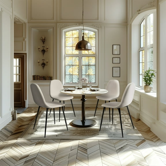 Homy Casa Set of 4 Beige Velvet Side Chairs for Dining, Home Office & Vanity