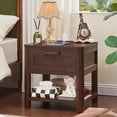 thumbnail image 5 of 2 Pcs Farmhouse Nightstand with Charging Station, Wood Rustic Small Bedside Table, for Bedroom, Living Room, Walnut, 5 of 9