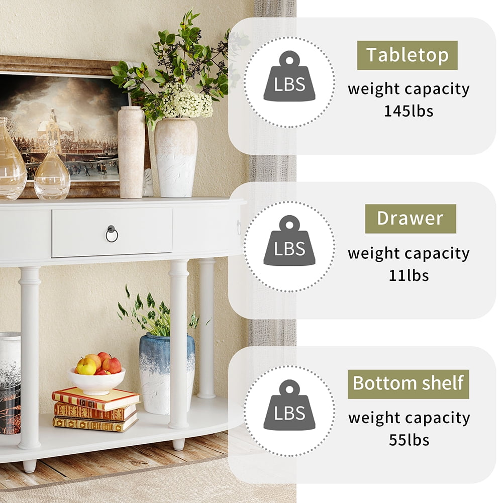 Lowestbest Retro Curved Console Table, Half Moon Entry Table, Solid Wood Frame and Legs with Single Drawer (White) Lowestbest Retro Curved Console Table, Half Moon Entry Table, Solid Wood Frame and Legs with Single Drawer (White)