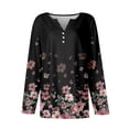 thumbnail image 6 of yuCgh Women's Fashion Floral Print V-Neck Long Sleeve Button Up T-Shirt, Casual Blouse with Tie Waist, Elegant Ladies Top,Black L, 6 of 7