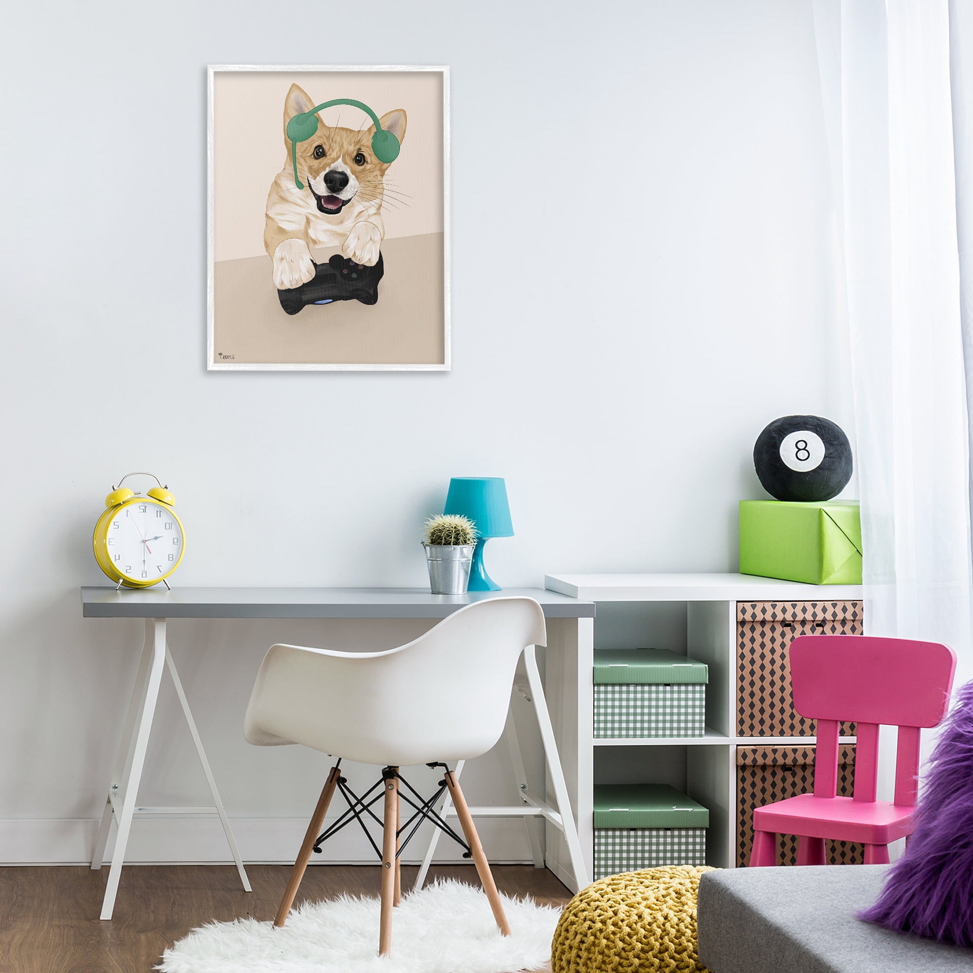 Stupell Industries Happy Gamer Dog Animals & Insects Painting White Framed Art Print Wall Art, 24 x 30