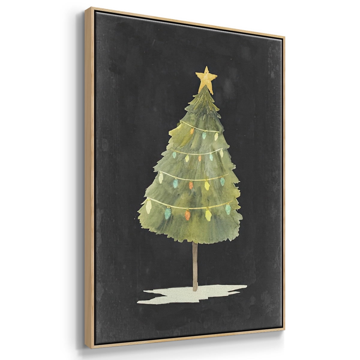 Christmas Glow I - Framed Gallery Wrapped Holiday Canvas - 25 x 37 - Natural Wood Frame
