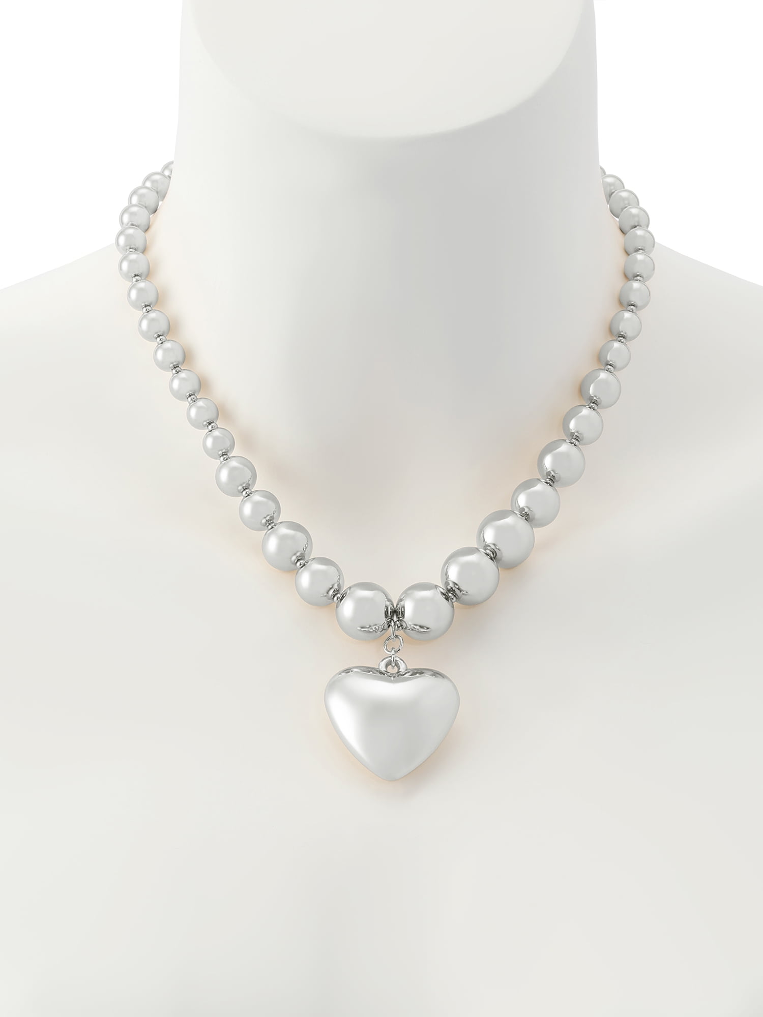 Madden NYC Women's Fashion Rhodium Puffy Heart Pendant Necklace