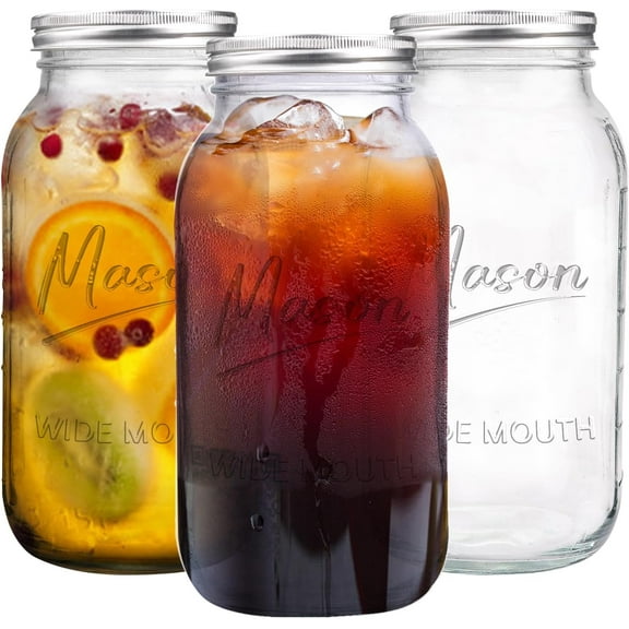 64 oz Mason Jar Wide Mouth,3 Pack Large Half Gallon Mason Jars with Airtight Lid,Big Glass Jars for Canning,Pickling,Fermenting,Storing