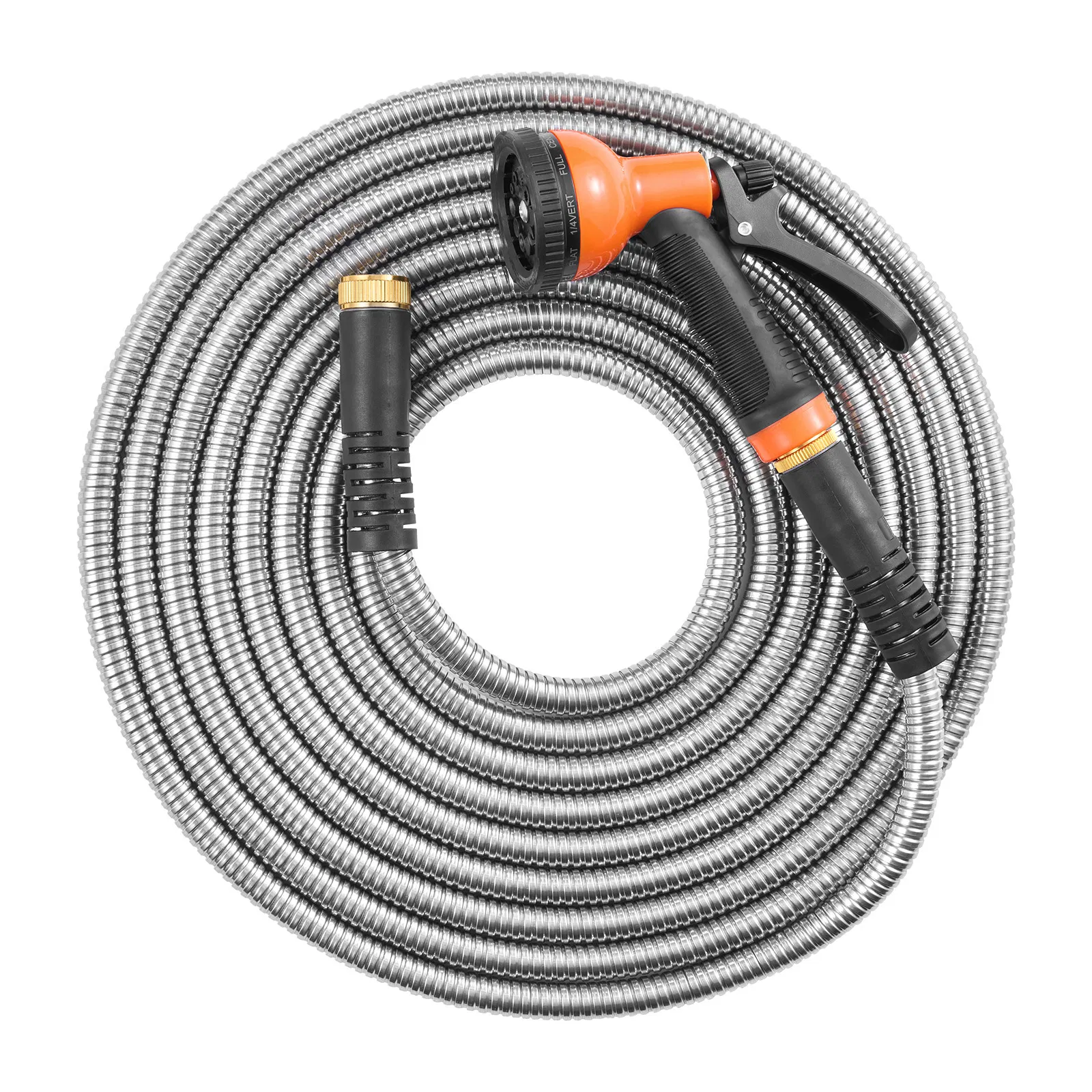 50ft Metal Garden Hose-Rust-Proof Stainless Steel,Heavy Duty Flexible Water Hose with 10 Function Nozzle,Lightweight No-Kink Design for Outdoor Use