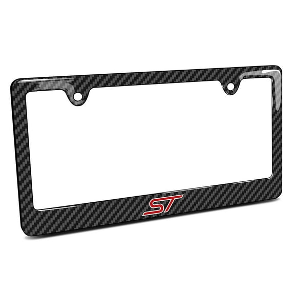 iPick Image for Ford ST Black Carbon Fiber Look ABS Plastic License Plate Frame for Focus, Explorer, Escape, Edge, Official Licensed