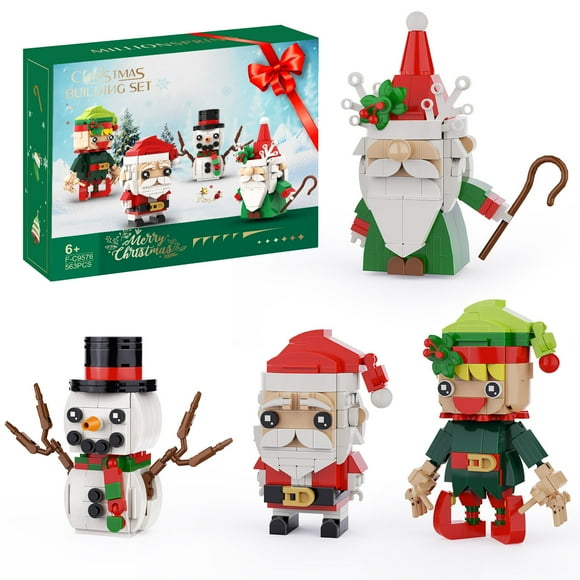 Christmas Building Blocks Santa Claus, Snowman, Elf and Gnome Building Bricks Toys Ornaments Compatible for Lego for KidShatterproof Plastic Baubles Christmas Flowers