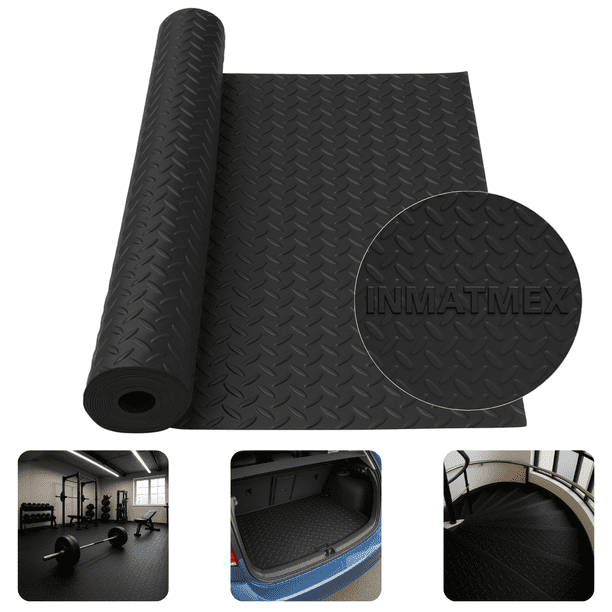 PISO TAPETE ANTIDERRAPANTE 2X1M PARA GIMNASIO IMPERMEABLE NEGRO ESPIGAS INMATMEX