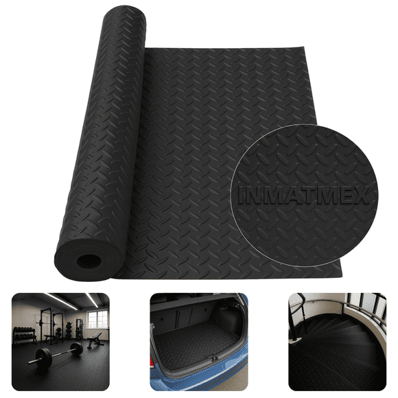PISO TAPETE ANTIDERRAPANTE 2X1M PARA GIMNASIO IMPERMEABLE NEGRO ESPIGAS INMATMEX