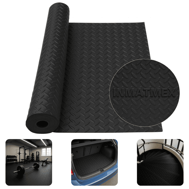 PISO TAPETE ANTIDERRAPANTE 2X3M PARA GIMNASIO IMPERMEABLE NEGRO ESPIGAS INMATMEX