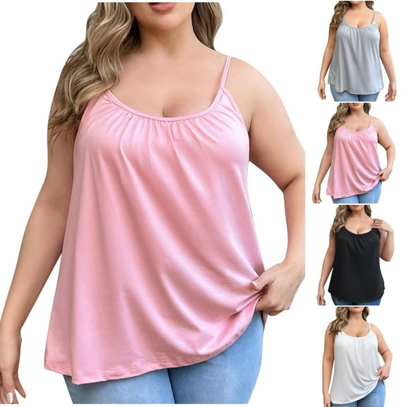 Simua Plus Size Tank Top with Shelf Bra for Women Camisole Tops with Built in Bra Cotton Undershirts
