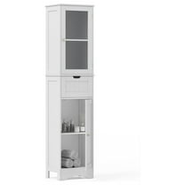 67" Tall Bathroom Storage Cabinet - Modern Linen Tower w/ Adjustable Shelves & Frosted Glass Door - Slim Floor Cabinet for Bathroom, Living Room - White